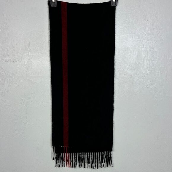 Cashmere Black And Red Rectangle Scarf With Fringe Trim - Picture 2 of 5